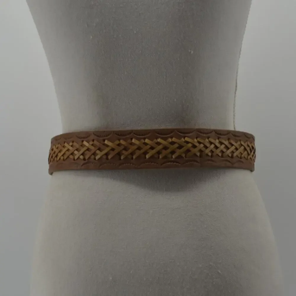 Western Leather Belt Tooled Stitched Brown Cowboy Size 28